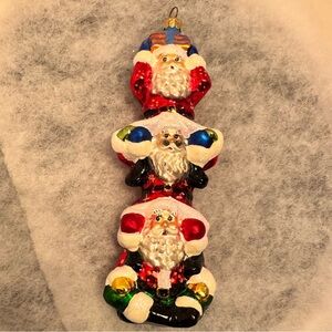Vintage Christopher Radko Santa Bonanza Jolly Santa‎ Trio Glass Ornament